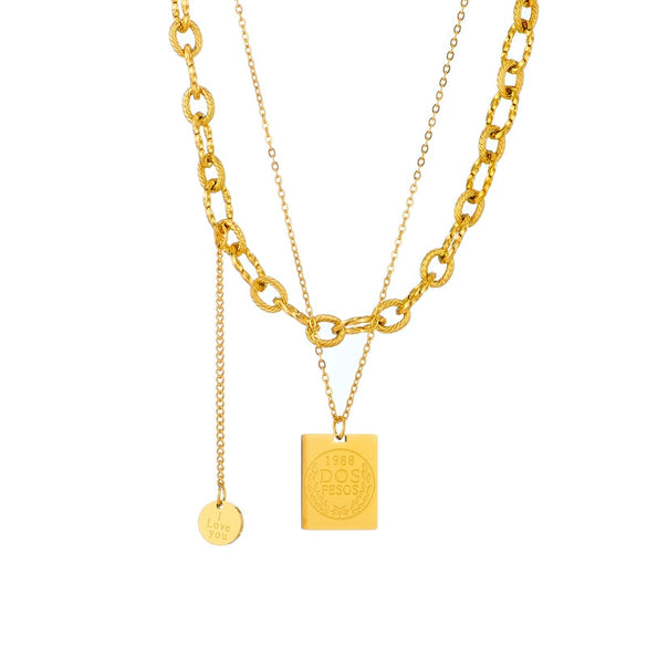 Wholesale Jewelry Retro Style Square Geometric Titanium Steel Electroplated Pendant Necklace For Women