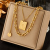 Wholesale Jewelry Retro Style Square Geometric Titanium Steel Electroplated Pendant Necklace For Women