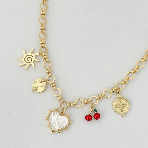 Wholesale Jewelry Retro Style Stainless Steel Animal Fruit Heart Shape Pendant Gold Plated Necklace Diy Accessories
