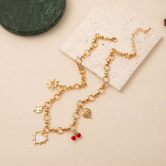 Wholesale Jewelry Retro Style Stainless Steel Animal Fruit Heart Shape Pendant Gold Plated Necklace Diy Accessories