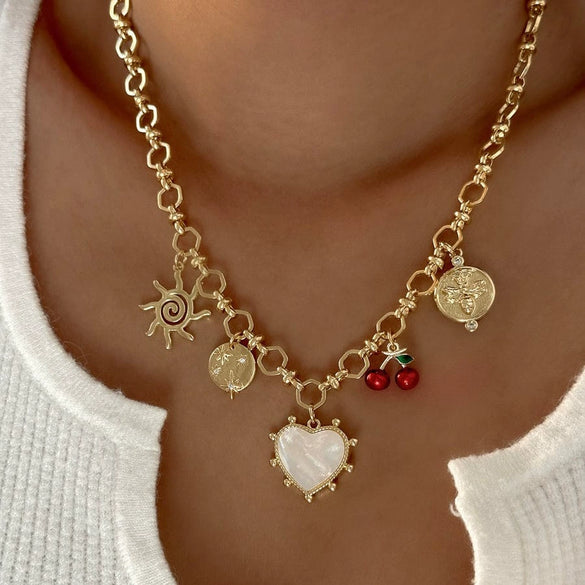 Wholesale Jewelry Retro Style Stainless Steel Animal Fruit Heart Shape Pendant Gold Plated Necklace Diy Accessories