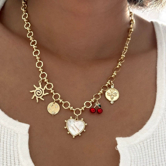 Wholesale Jewelry Retro Style Stainless Steel Animal Fruit Heart Shape Pendant Gold Plated Necklace Diy Accessories