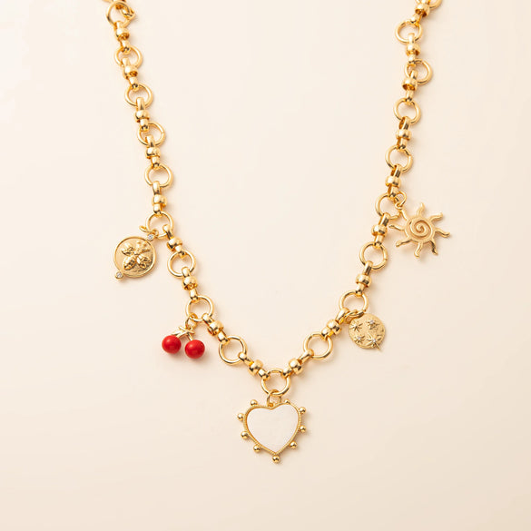 Wholesale Jewelry Retro Style Stainless Steel Animal Fruit Heart Shape Pendant Gold Plated Necklace Diy Accessories