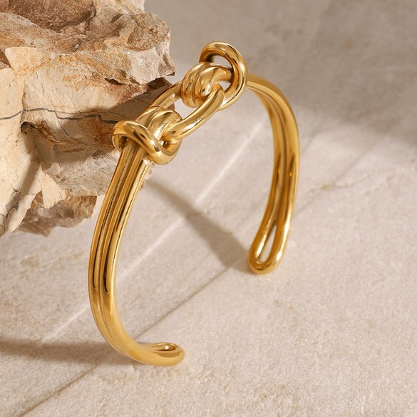 Wholesale Jewelry Retro Style Stainless Steel Double Knot Cross Rope Knot Open Bracelet Electroplated