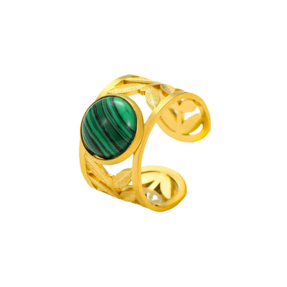 Wholesale Jewelry Retro Style Stainless Steel Gemstone Ring 18K Goldplated