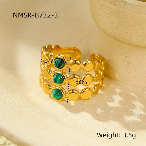 Wholesale Jewelry Retro Style Stainless Steel Gemstone Ring 18K Goldplated