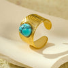 Wholesale Jewelry Retro Style Stainless Steel Gemstone Ring 18K Goldplated