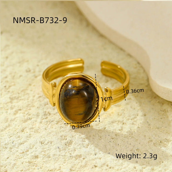 Wholesale Jewelry Retro Style Stainless Steel Gemstone Ring 18K Goldplated