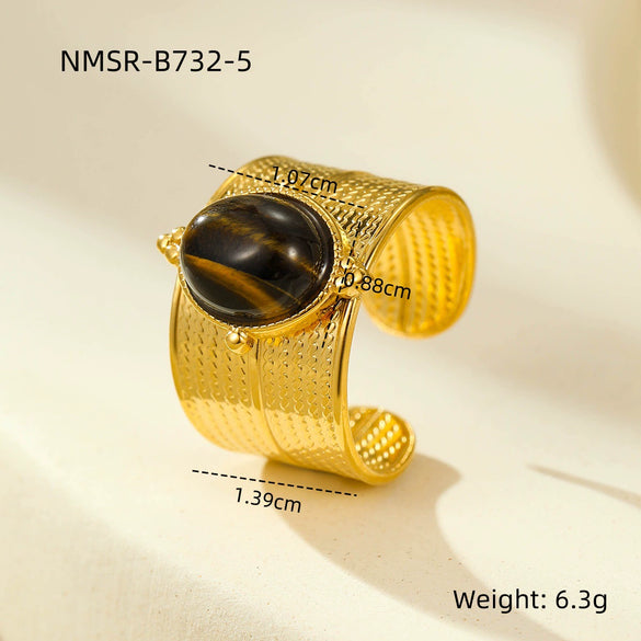 Wholesale Jewelry Retro Style Stainless Steel Gemstone Ring 18K Goldplated