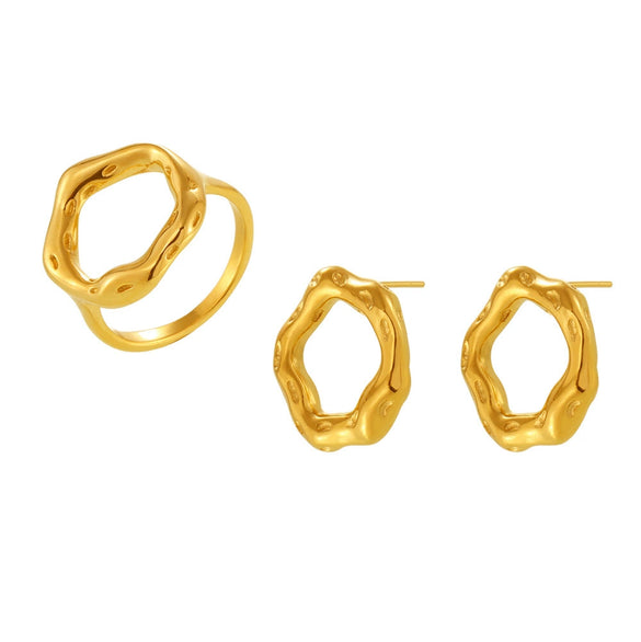 Wholesale Jewelry Retro Style 316L Stainless Steel 18K Gold Plated Ring Earrings