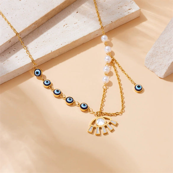 Wholesale Jewelry Retro Style Stainless Steel Multilayer Irregular Heart Shape Flower Bow Tie Gold Plated Necklace