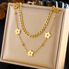 Wholesale Jewelry Retro Style Stainless Steel Multilayer Irregular Heart Shape Flower Bow Tie Gold Plated Necklace