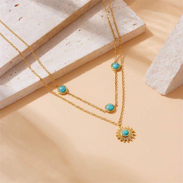 Wholesale Jewelry Retro Style Stainless Steel Multilayer Irregular Heart Shape Flower Bow Tie Gold Plated Necklace