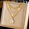 Wholesale Jewelry Retro Style Stainless Steel Multilayer Irregular Heart Shape Flower Bow Tie Gold Plated Necklace