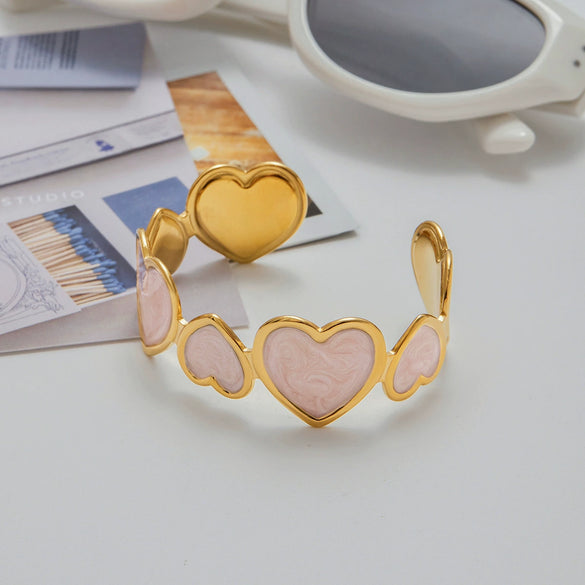 Wholesale Jewelry Retro Style Stainless Steel Open Heart Bracelet Electroplated