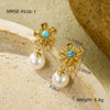 Wholesale Jewelry Retro Style Stainless Steel Petal Texture With Pearl Earrings Electroplated