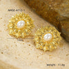 Wholesale Jewelry Retro Style Stainless Steel Petal Texture With Pearl Earrings Electroplated