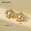 Wholesale Jewelry Retro Style Stainless Steel Petal Texture With Pearl Earrings Electroplated