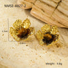 Wholesale Jewelry Retro Style Stainless Steel Petal Texture With Pearl Earrings Electroplated