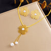 Wholesale Jewelry Retro Style Stainless Steel Plants And Flowers Pattern Gold Plated Necklace Earrings