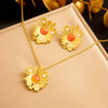 Wholesale Jewelry Retro Style Stainless Steel Plants And Flowers Pattern Gold Plated Necklace Earrings