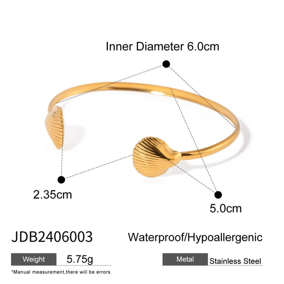 Wholesale Jewelry Retro Style Stainless Steel Scallop Opening Bracelet Electroplated