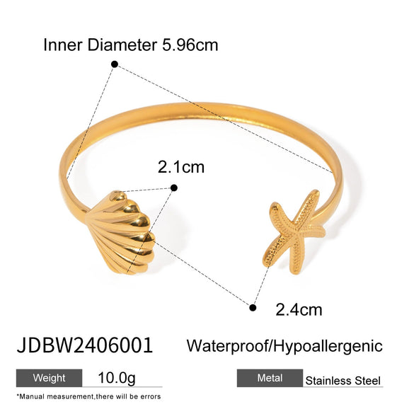 Wholesale Jewelry Retro Style Stainless Steel Scallop Opening Bracelet With Electroplating