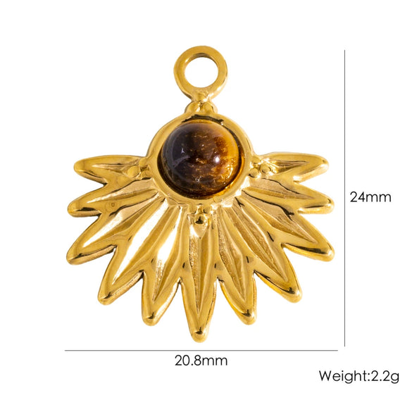 Wholesale Jewelry Retro Style Stainless Steel Tiger Eye Stone Inlay Pendant With Vacuum In Furnace Electroplating