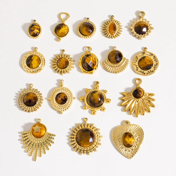 Wholesale Jewelry Retro Style Stainless Steel Tiger Eye Stone Inlay Pendant With Vacuum In Furnace Electroplating