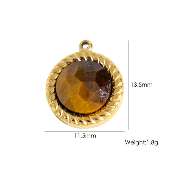 Wholesale Jewelry Retro Style Stainless Steel Tiger Eye Stone Inlay Pendant With Vacuum In Furnace Electroplating