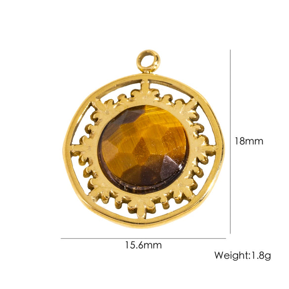 Wholesale Jewelry Retro Style Stainless Steel Tiger Eye Stone Inlay Pendant With Vacuum In Furnace Electroplating