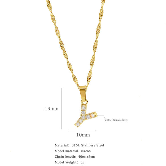 Wholesale Jewelry Retro Style Stainless Steel Water Wave Chain Pendant Necklace With English Letters And Constellation Pattern And Electroplating Design