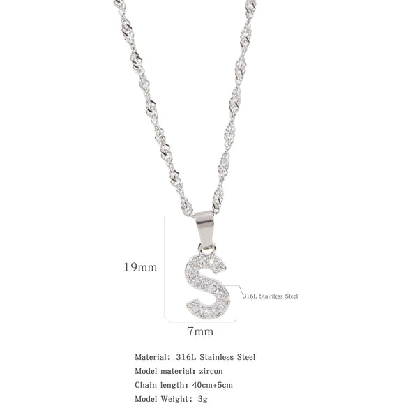 Wholesale Jewelry Retro Style Stainless Steel Water Wave Chain Pendant Necklace With English Letters And Constellation Pattern And Electroplating Design