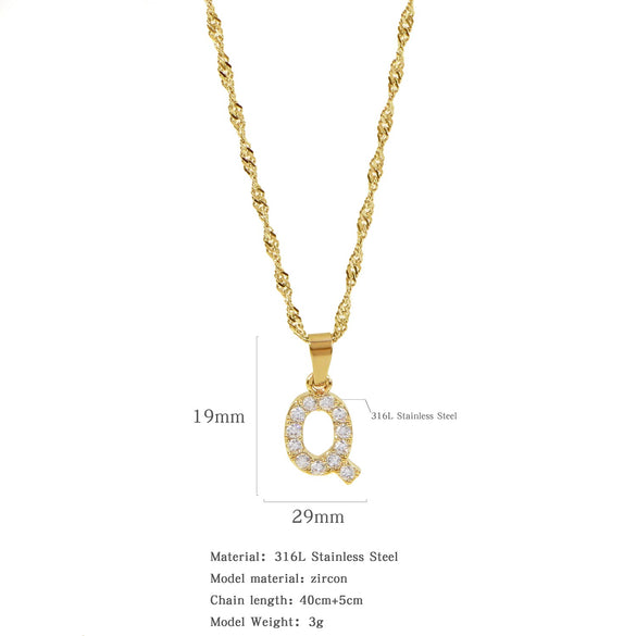 Wholesale Jewelry Retro Style Stainless Steel Water Wave Chain Pendant Necklace With English Letters And Constellation Pattern And Electroplating Design