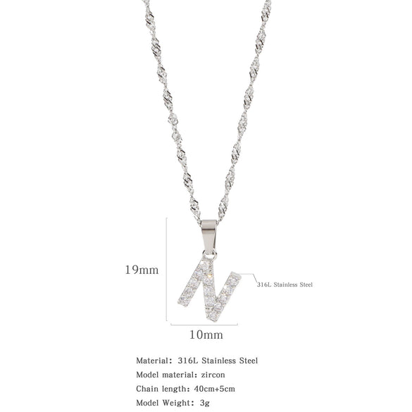 Wholesale Jewelry Retro Style Stainless Steel Water Wave Chain Pendant Necklace With English Letters And Constellation Pattern And Electroplating Design