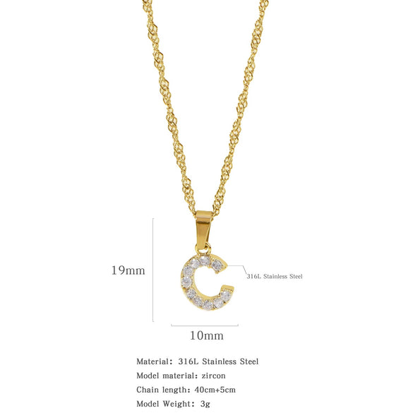 Wholesale Jewelry Retro Style Stainless Steel Water Wave Chain Pendant Necklace With English Letters And Constellation Pattern And Electroplating Design