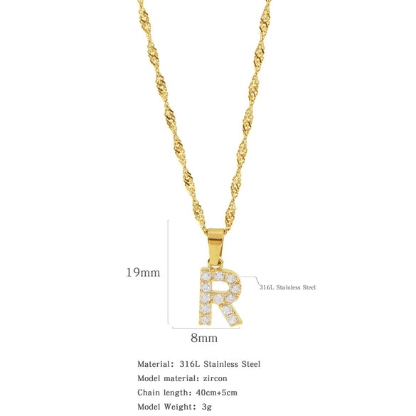 Wholesale Jewelry Retro Style Stainless Steel Water Wave Chain Pendant Necklace With English Letters And Constellation Pattern And Electroplating Design