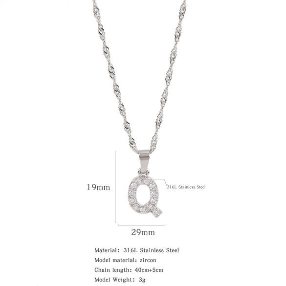 Wholesale Jewelry Retro Style Stainless Steel Water Wave Chain Pendant Necklace With English Letters And Constellation Pattern And Electroplating Design