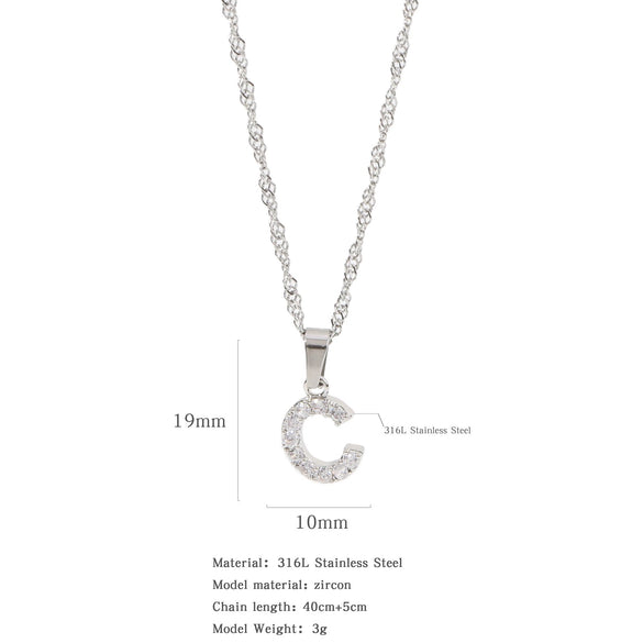 Wholesale Jewelry Retro Style Stainless Steel Water Wave Chain Pendant Necklace With English Letters And Constellation Pattern And Electroplating Design
