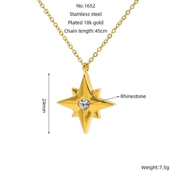 Wholesale Jewelry Retro Style Star 316L Stainless Steel And 316L Stainless Steel Electroplated Pendant Necklace For Women