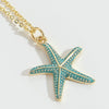 Wholesale Jewelry Retro Style Starfish Pendant Necklace Copper Electroplating Mixed Gemstone Setting O Chain For Women