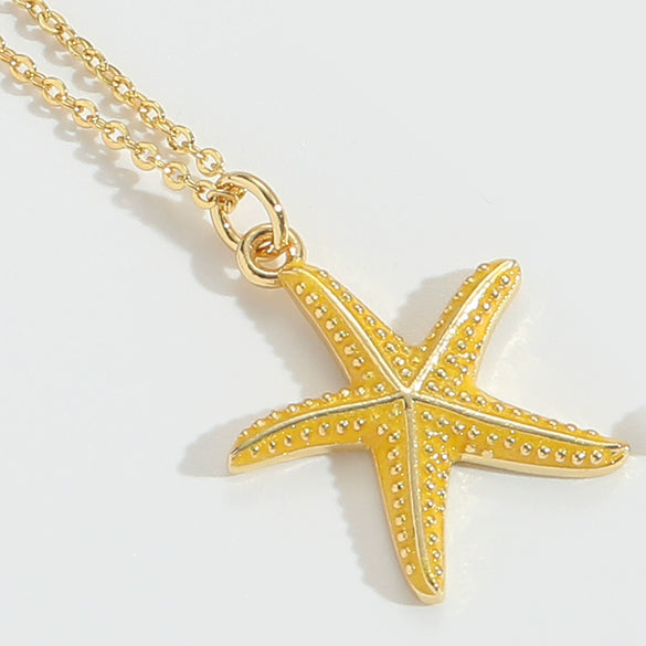 Wholesale Jewelry Retro Style Starfish Pendant Necklace Copper Electroplating Mixed Gemstone Setting O Chain For Women