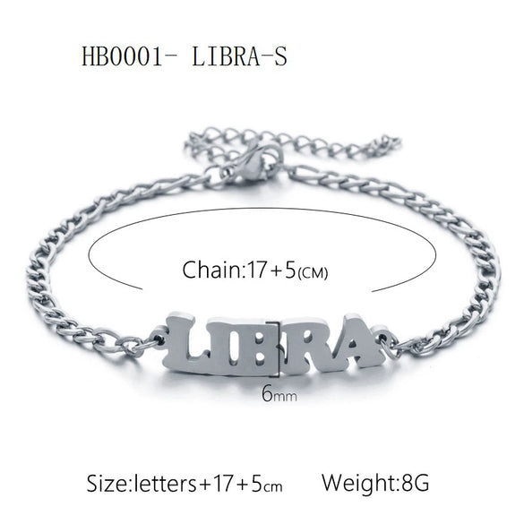 Wholesale Jewelry Retro Style Zodiac Bracelet Stainless Steel With Letters Numbers Text Electroplated