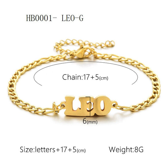 Wholesale Jewelry Retro Style Zodiac Bracelet Stainless Steel With Letters Numbers Text Electroplated