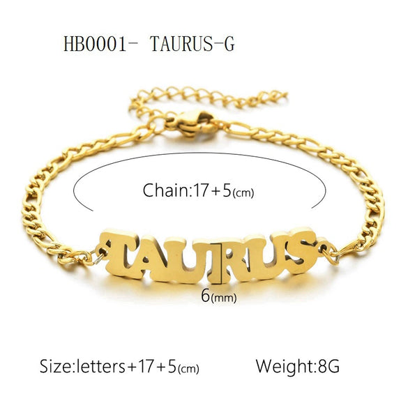 Wholesale Jewelry Retro Style Zodiac Bracelet Stainless Steel With Letters Numbers Text Electroplated