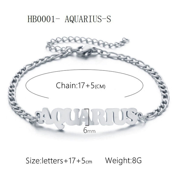 Wholesale Jewelry Retro Style Zodiac Bracelet Stainless Steel With Letters Numbers Text Electroplated