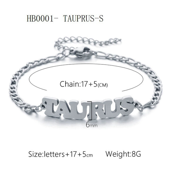 Wholesale Jewelry Retro Style Zodiac Bracelet Stainless Steel With Letters Numbers Text Electroplated