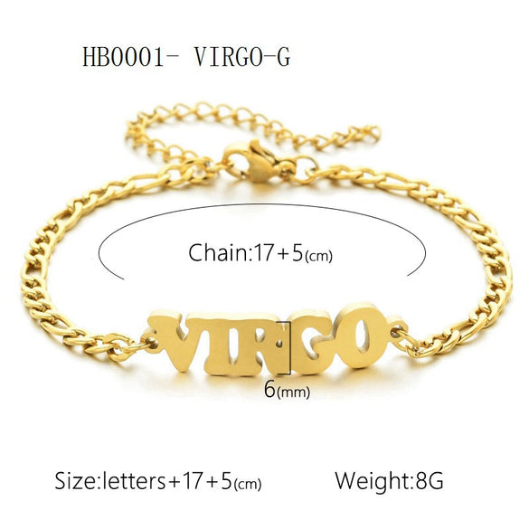 Wholesale Jewelry Retro Style Zodiac Bracelet Stainless Steel With Letters Numbers Text Electroplated