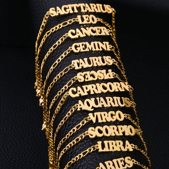 Wholesale Jewelry Retro Style Zodiac Bracelet Stainless Steel With Letters Numbers Text Electroplated