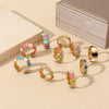 Wholesale Jewelry Retro Sweet Stripe Flower 304 Stainless Steel Enamel Open Rings